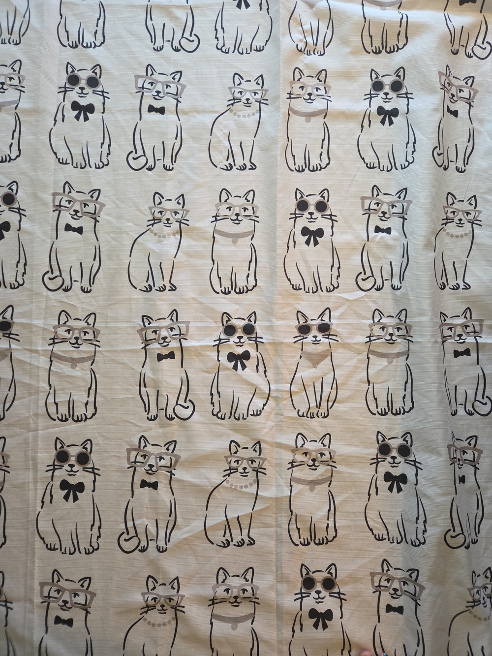 Deborah Connolly Cool Cat Pattern Fabric Shower Curtain Black White Gray